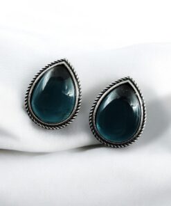Best Drop-Shaped Monalisa Stone Stud Earrings in Silver Replica Design