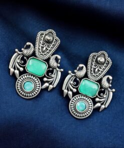 Alternative view of Silver Replica Monalisa Stone Earrings ? Beautiful Brass Peacock Stud Design