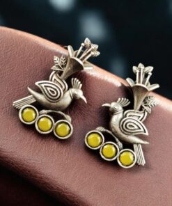 Alternative view of Elegant-Bird-Design-Brass-Stud-Earrings-with-Perfect-Stone-Details
