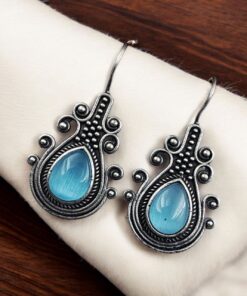 Iconic Look Silver Replica Monalisa Stone Hook Earrings- Best For Girls