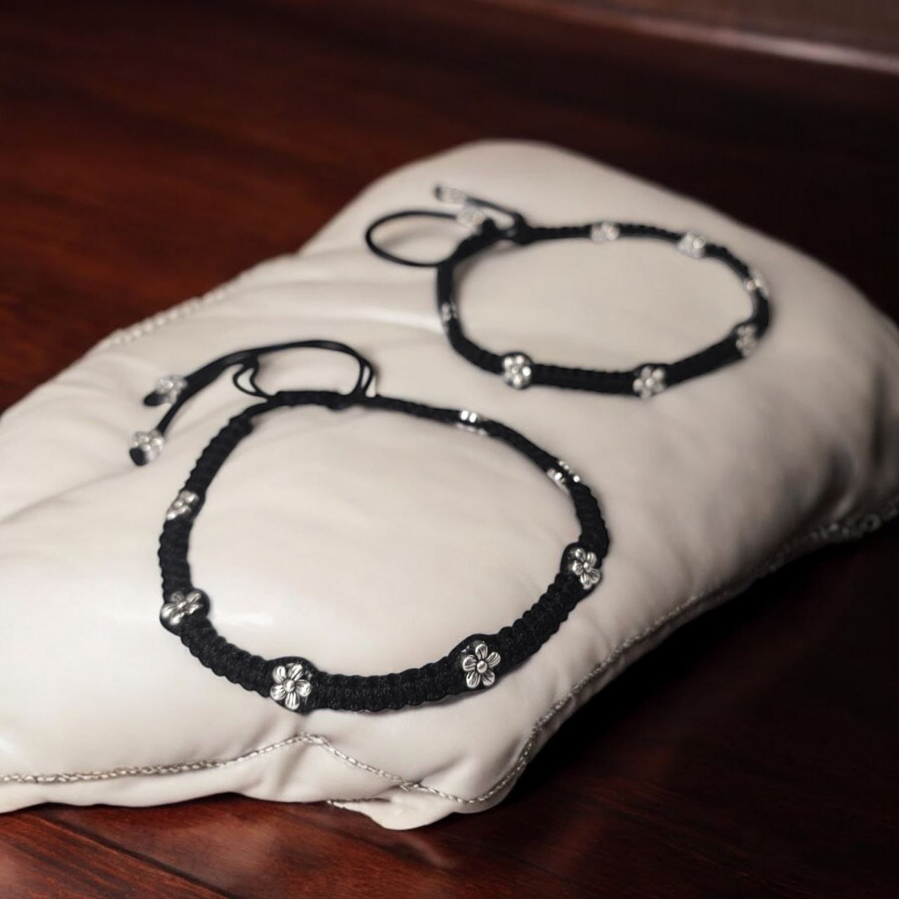 Handcrafted Flower Charm Anklet ? Adjustable Thread Payal in German Silver - Image 2