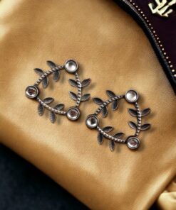 Alternative view of Leaf-Inspired Brass Earrings : The Best Stone Stud Earrings for Every Occasions