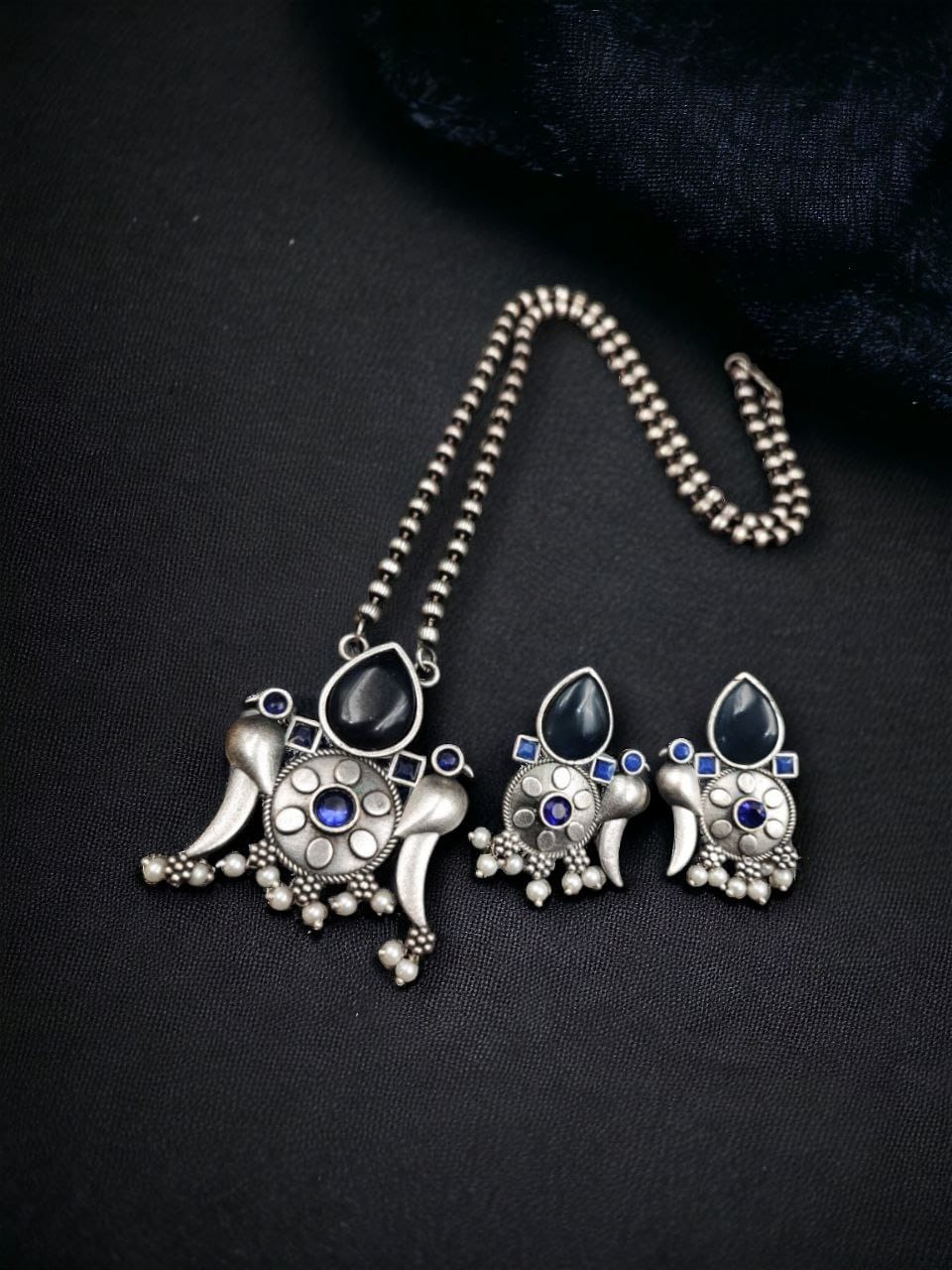 Perfect Brass Necklace with Monalisa Stone and Bird Design, Ethnic Set with Matching Earrings - Image 2