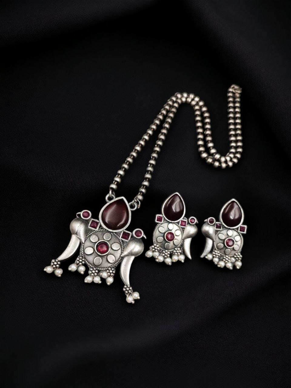 Perfect Brass Necklace with Monalisa Stone and Bird Design, Ethnic Set with Matching Earrings - Image 3