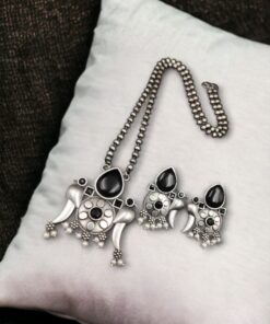 Perfect Brass Necklace with Monalisa Stone and Bird Design, Ethnic Set with Matching Earrings