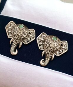 Alternative view of Unique Brass Elephant Stud Earrings with Perfect Stone Detailing