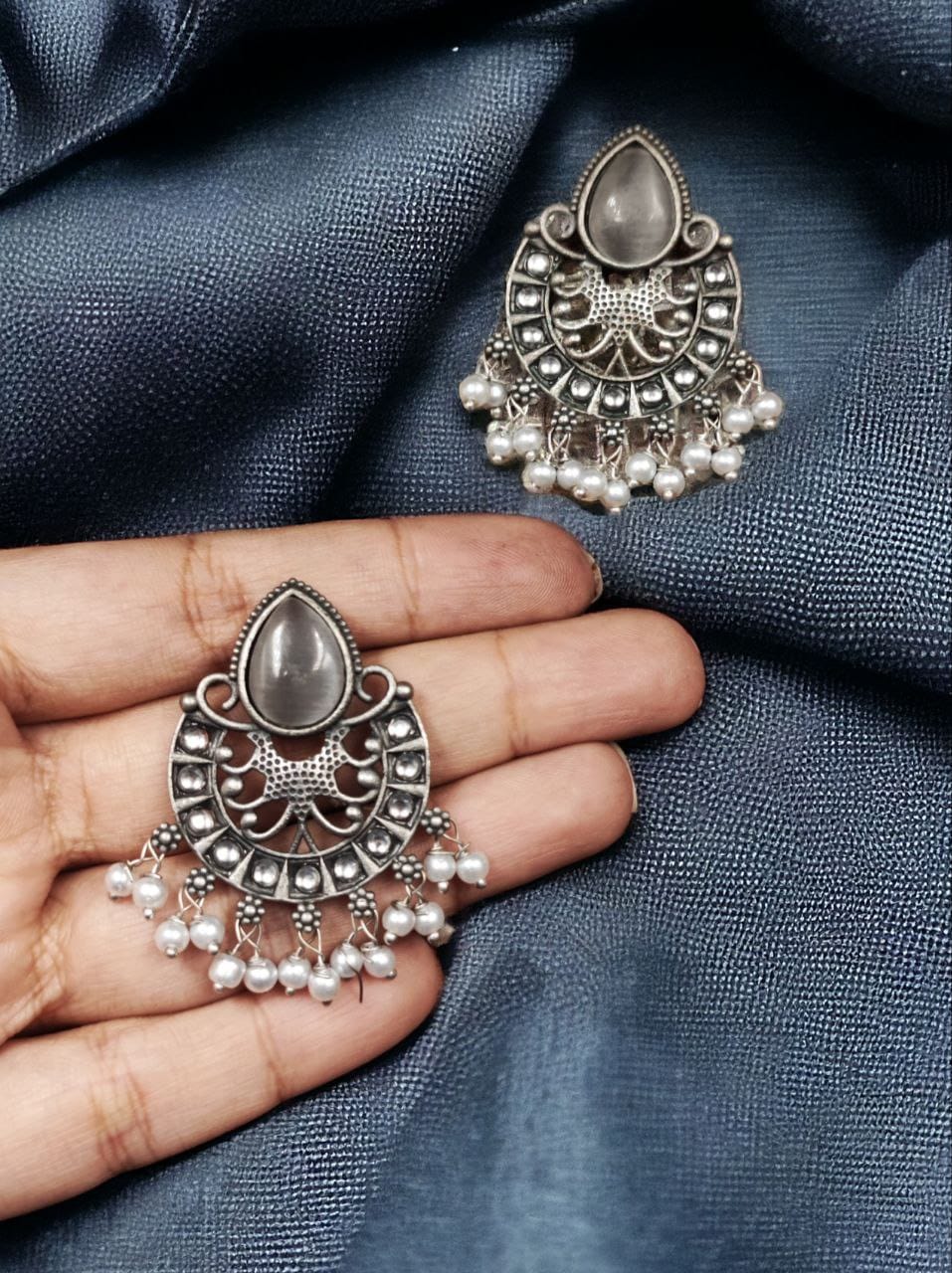 Elegant Brass Monalisa Stone Earrings ? A Perfect Ethnic Look - Image 2