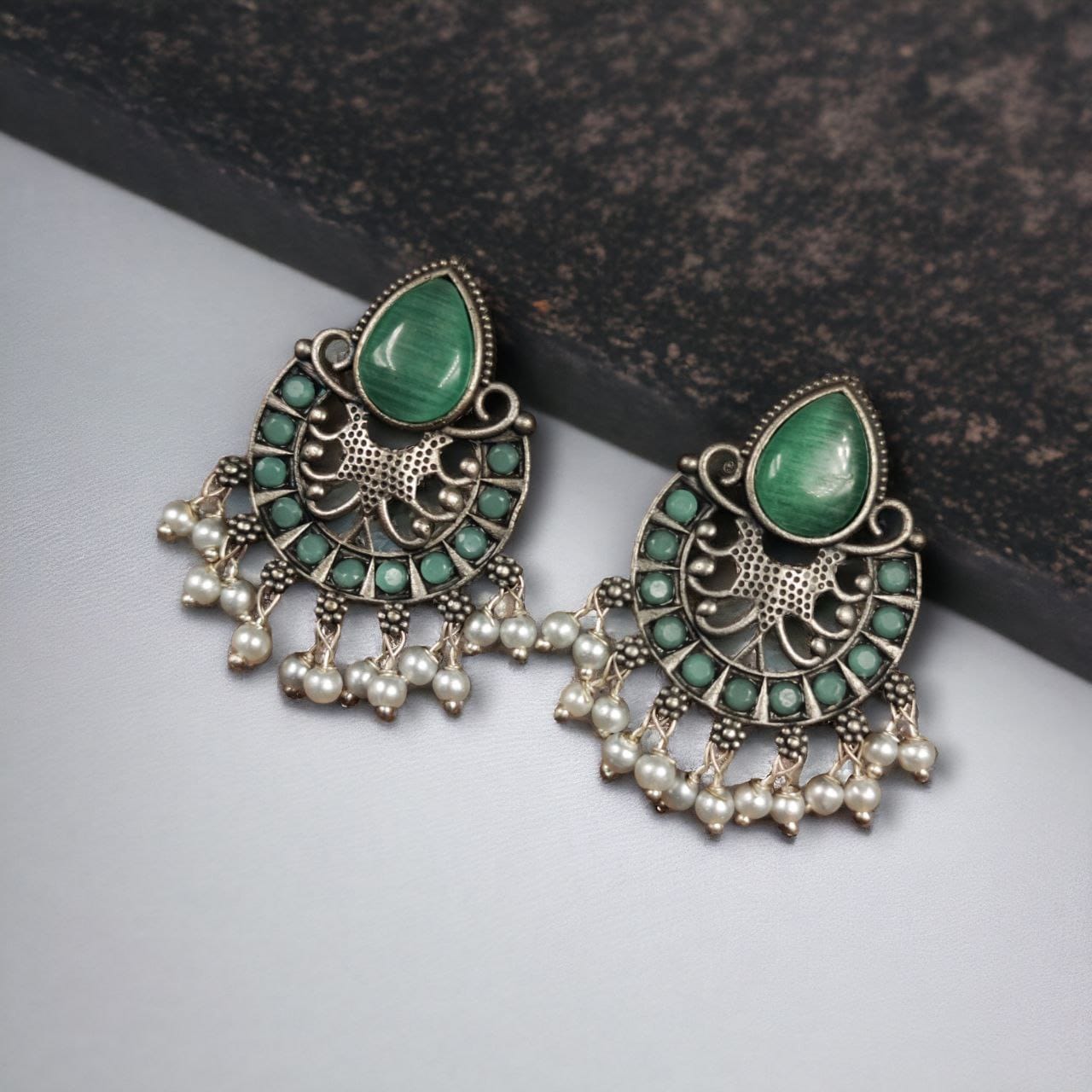 Elegant Brass Monalisa Stone Earrings ? A Perfect Ethnic Look - Image 8