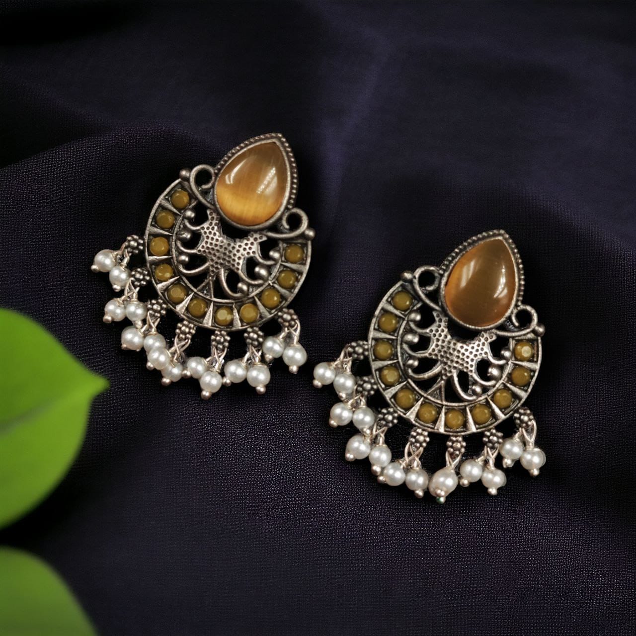 Elegant Brass Monalisa Stone Earrings ? A Perfect Ethnic Look - Image 10