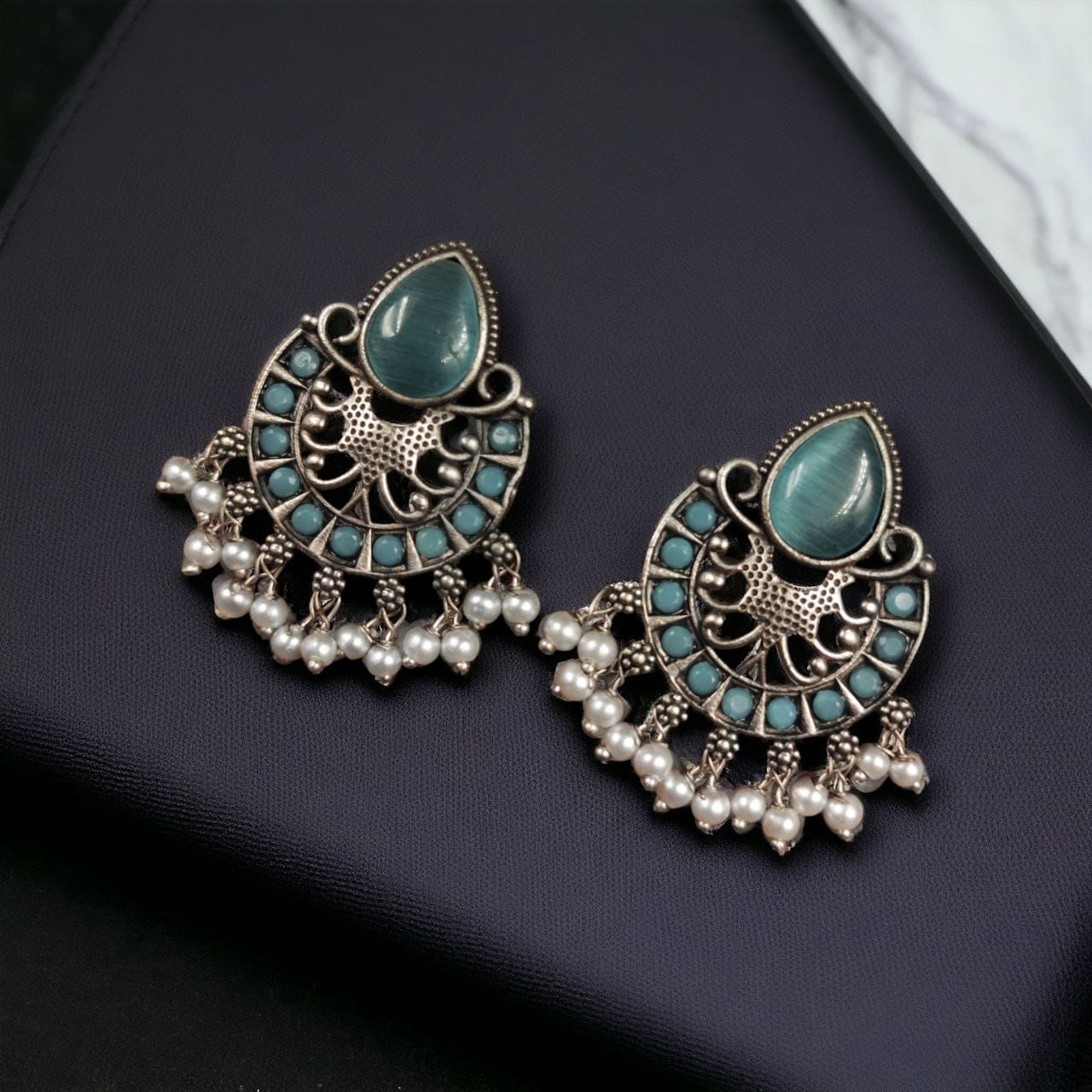 Elegant Brass Monalisa Stone Earrings ? A Perfect Ethnic Look - Image 3