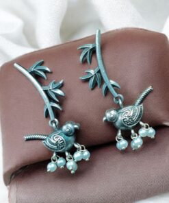 Oxidized Silver Look-Alike Bird Leaf Earrings ? Unique Lightweight & Stylish