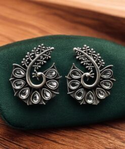 Stylish Oxidized Earrings with Unique Peacock Design & Stunning Stone Detailing