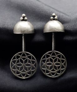 Lightweight Silver Replica Stud Earrings with Oxidized Filigree Work ? Perfect for Daily Wear