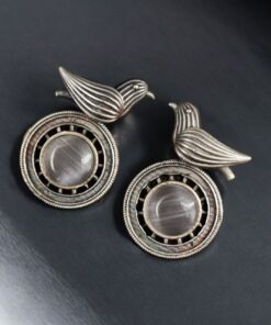 Alternative view of Silver Look alike Oxidized Bird Stud Earrings with Stunning Monalisa Stone