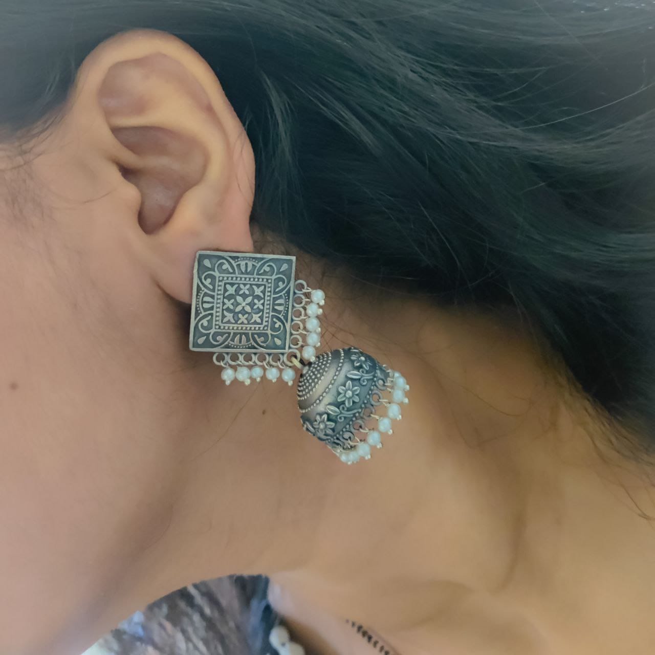 Oxidised Silver Earring? Replica Square Jhumka for Best Ethnic Look - Image 2