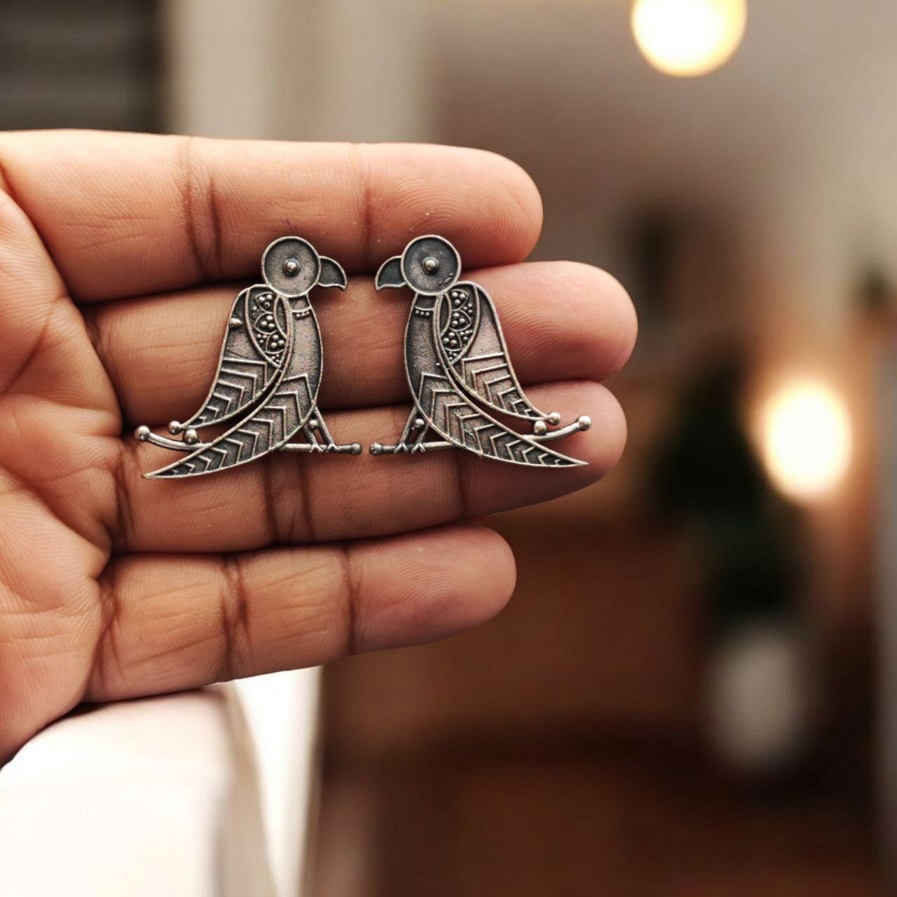 Oxidized Replica Parrot Design Stud Earrings ? Beautiful Traditional Jewelry - Image 4
