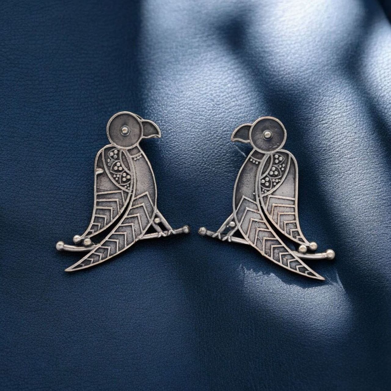 Oxidized Replica Parrot Design Stud Earrings ? Beautiful Traditional Jewelry - Image 3