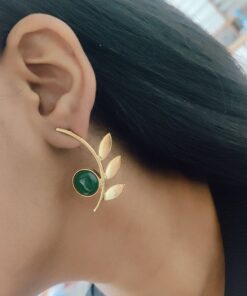Western Style Gold-Plated Leaf Earrings with Monalisa Stone - Adorable Handmade jewelry