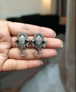 Alternative view of Silver Replica Oxidized Ganesh Stud Earrings Best for Everyday Wear
