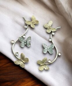 Oxidized Butterfly Stud Earrings | Lightweight Two-Tone Handmade Attractive Jewelry