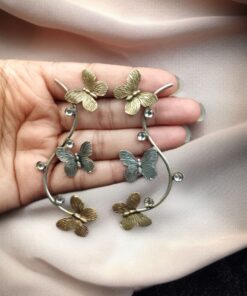 Alternative view of Oxidized Butterfly Stud Earrings | Lightweight Two-Tone Handmade Attractive Jewelry