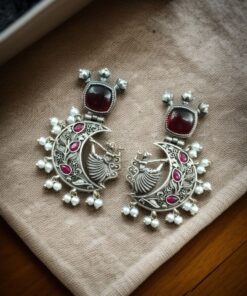 Alternative view of Handcrafted Silver Look-Alike Amazing Dancing Girl Earrings with Floral Moon & Pearl Detailing