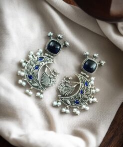 Handcrafted Silver Look-Alike Amazing Dancing Girl Earrings with Floral Moon & Pearl Detailing