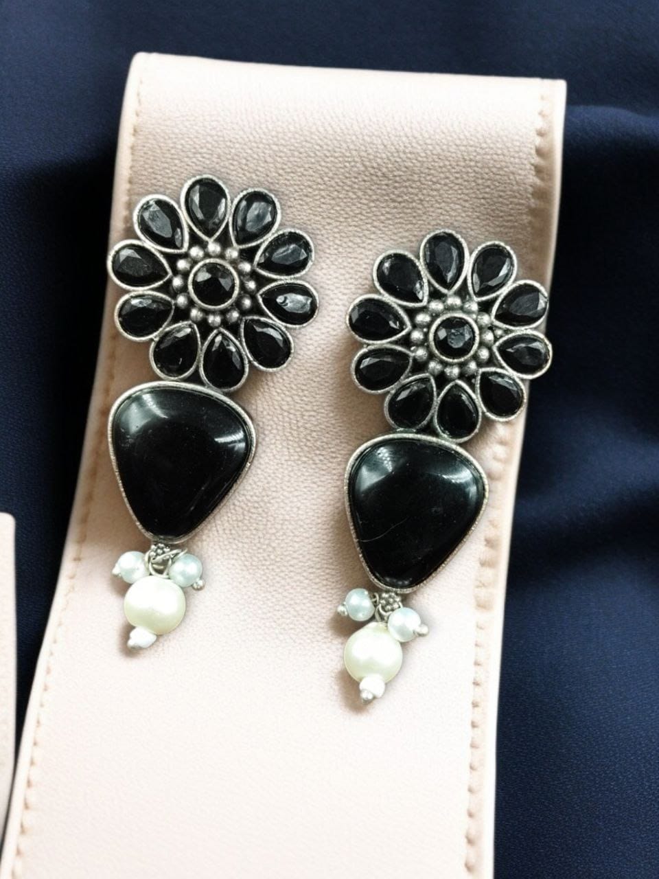 Silver Look Alike Stone Stud Earrings | Unique Flower Design Jewelry For Girls - Image 10