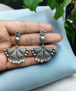 Alternative view of Silver Replica Floral Art Earring | Trendy Beautiful Oxidised Dangler Jewellery For Girls
