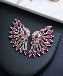 Handcrafted Ancient Feather Style Earrings | Silver Replica Wings Best Stone Work