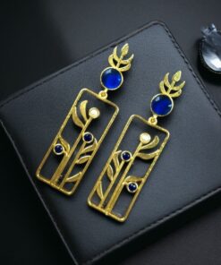 Premium Quality Gold Plated Stud Earrings | Aesthetic Leaf Style Stone Detail Jewellery