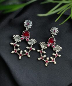 Handcrafted Peacock Inspired Earrings | Vintage Look Silver Replica Flower Stud Jewelry