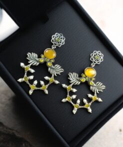 Alternative view of Handcrafted Peacock Inspired Earrings | Vintage Look Silver Replica Flower Stud Jewelry