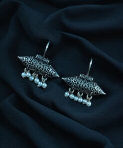Silver Plated Casual Wear Oxidized Hook Earrings