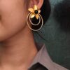 Designer Half-Circle Flower Earrings ? Beautiful Gold Plated Leaf & Stone Jewelry