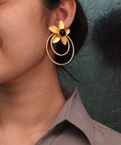 Designer Half-Circle Flower Earrings ? Beautiful Gold Plated Leaf & Stone Jewelry