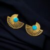 Modern Half-Circle Stone Earrings ? Contemprary Gold Plated Stylish Best Jewelry