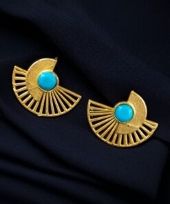 Modern Half-Circle Stone Earrings ? Contemprary Gold Plated Stylish Best Jewelry