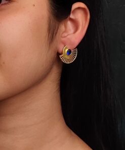 Alternative view of Modern Half-Circle Stone Earrings ? Contemprary Gold Plated Stylish Best Jewelry
