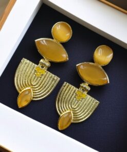 Alternative view of Luxury Gold Plated Stone Earrings | Unique Dangler Western Style Jewellery