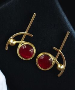 Alternative view of Party Wear Golden Earrings | Unique Stunning Gold Plated Stone Stud Jewelary