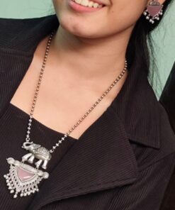 Traditional Oxidised Elephant Necklace Set with Best Monalisa Stone & Pearl Beads