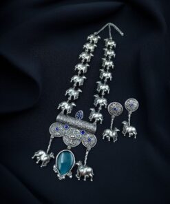 Alternative view of Antique-Style Oxidized Silver Nandi Necklace with Monalisa Stone ? Best Traditional Outfits