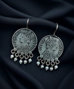 Alternative view of Oxidized Amazing Silver Victoria Coin Earrings ? Pearl Drop Hook Jewelry for Women
