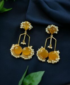 Alternative view of Gold Plated Beautiful Monalisa Stone Pearl Dangler Earrings ? Traditional Party Wear Jewelry