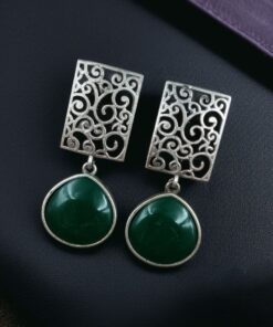 Alternative view of Handcrafted Floral Art Earrings | Amazing Monalisa Stone Dangler Oxidized Jewelry