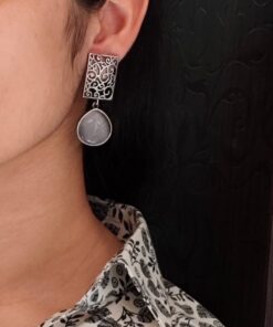 Handcrafted Floral Art Earrings | Amazing Monalisa Stone Dangler Oxidized Jewelry