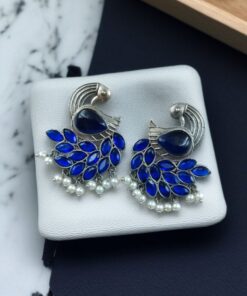 Alternative view of Oxidized Peacock Earrings with Monalisa Stone and Pearl ? Best Traditional Ethnic Jewelry