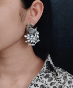 Oxidized Peacock Earrings with Monalisa Stone and Pearl ? Best Traditional Ethnic Jewelry