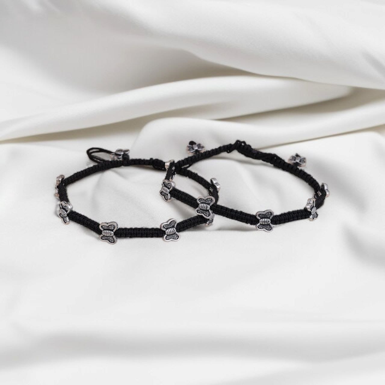 Bohemian Beautiful Butterfly Anklet in German Silver with Adjustable Thread Closure - Image 2